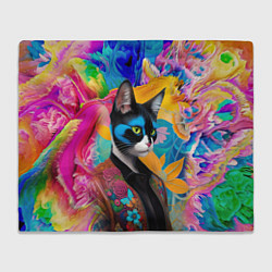 Плед флисовый Кот модник - нейросеть, цвет: 3D-велсофт