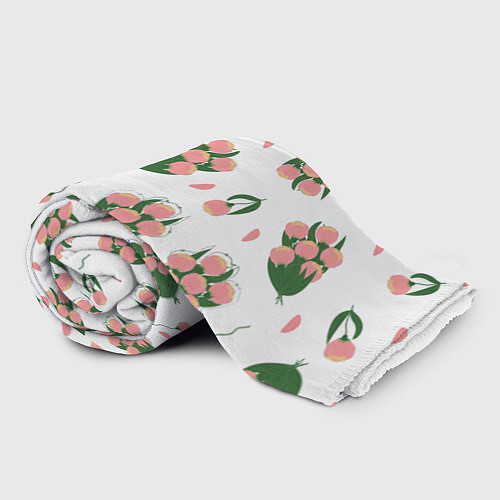 Плед Узор из букетов розовых тюльпанов / 3D-Велсофт – фото 2