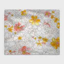 Плед флисовый Нарисованный цветы - светлый, цвет: 3D-велсофт