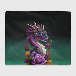 Плед флисовый Неоновый дракон с цветами, цвет: 3D-велсофт