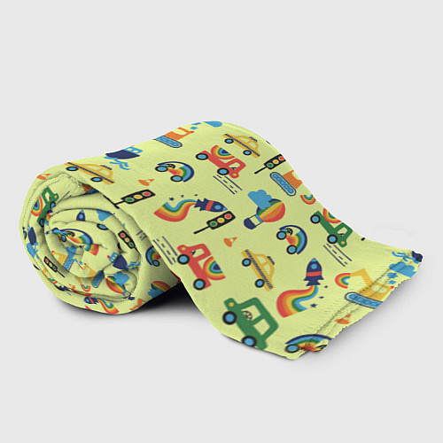 Плед Радуга и машинки - паттерн зеленый / 3D-Велсофт – фото 2