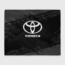 Плед флисовый Toyota speed на темном фоне со следами шин, цвет: 3D-велсофт