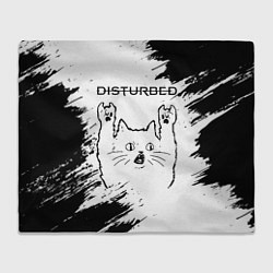 Плед флисовый Disturbed рок кот на светлом фоне, цвет: 3D-велсофт
