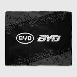 Плед флисовый BYD speed на темном фоне со следами шин: надпись и, цвет: 3D-велсофт