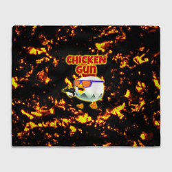 Плед флисовый Chicken Gun на фоне огня, цвет: 3D-велсофт