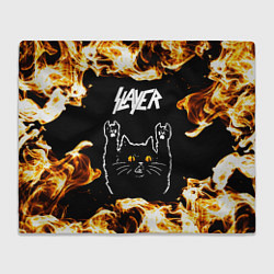 Плед флисовый Slayer рок кот и огонь, цвет: 3D-велсофт