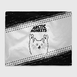 Плед флисовый Arctic Monkeys рок кот на светлом фоне, цвет: 3D-велсофт