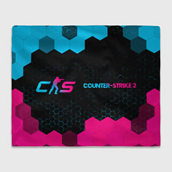 Плед флисовый Counter-Strike 2 - neon gradient: надпись и символ, цвет: 3D-велсофт