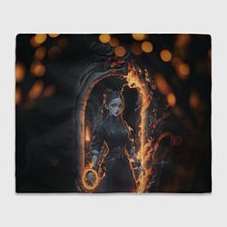 Плед флисовый Готическая девушка с двумя косами огненная магия, цвет: 3D-велсофт