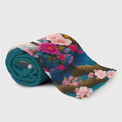 Плед флисовый Японка с птицей на фоне цветущей сакуры, цвет: 3D-велсофт — фото 2