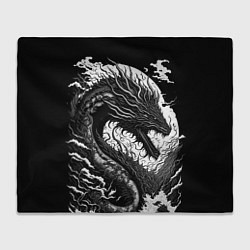 Плед флисовый Черно-белый дракон и волны, цвет: 3D-велсофт
