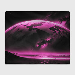 Плед флисовый Сай фай пейзаж в черно розовых тонах, цвет: 3D-велсофт