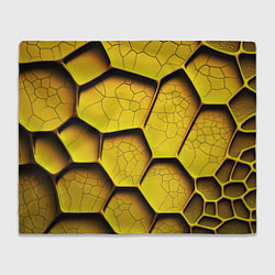 Плед флисовый Желтые шестиугольники с трещинами - объемная текст, цвет: 3D-велсофт
