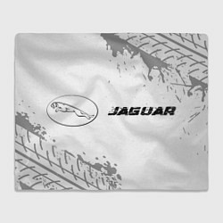 Плед флисовый Jaguar speed на светлом фоне со следами шин: надпи, цвет: 3D-велсофт