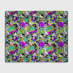 Плед флисовый Разноцветный узор с буквами и абстрактными фигурам, цвет: 3D-велсофт
