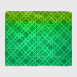 Плед флисовый Желто-зеленый градиентный фон с геометрическим узо, цвет: 3D-велсофт