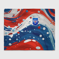 Плед флисовый Триколор брызги краски и герб РФ, цвет: 3D-велсофт