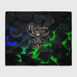 Плед флисовый Baldurs Gate 3 black blue neon, цвет: 3D-велсофт