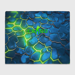 Плед флисовый CSGO green blue neon, цвет: 3D-велсофт