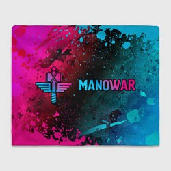 Плед флисовый Manowar - neon gradient: надпись и символ, цвет: 3D-велсофт