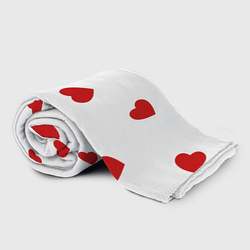 Плед Красные сердечки на белом / 3D-Велсофт – фото 2