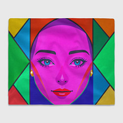 Плед флисовый Девушка с голубыми глазами и фиолетовым лицом, цвет: 3D-велсофт