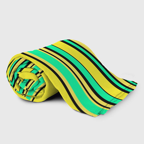 Плед Разноцветный черно желтый с зеленым полосатый узор / 3D-Велсофт – фото 2