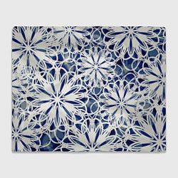 Плед флисовый Стилизованные цветы абстракция синее-белый, цвет: 3D-велсофт