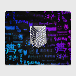 Плед флисовый Неоновые лого атака титанов, цвет: 3D-велсофт