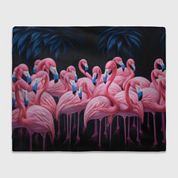 Плед флисовый Стая розовых фламинго в темноте, цвет: 3D-велсофт