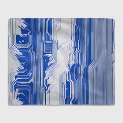 Плед флисовый Синие линии на белом фоне киберпанк, цвет: 3D-велсофт