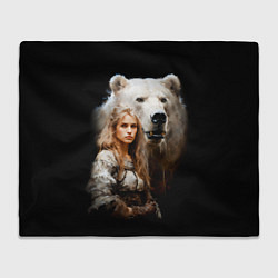 Плед флисовый Славянка с большим белым медведем, цвет: 3D-велсофт