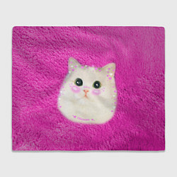 Плед флисовый Кот мем в сердечках, цвет: 3D-велсофт