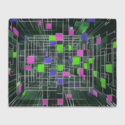 Плед флисовый Белые полосы и разноцветные квадраты, цвет: 3D-велсофт