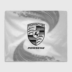 Плед флисовый Porsche speed на светлом фоне со следами шин, цвет: 3D-велсофт