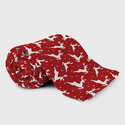 Плед Красный паттерн с новогодними оленями / 3D-Велсофт – фото 2