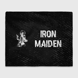 Плед флисовый Iron Maiden glitch на темном фоне по-горизонтали, цвет: 3D-велсофт