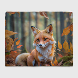 Плед флисовый Портрет лисы в осеннем лесу, цвет: 3D-велсофт