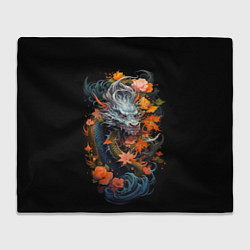 Плед флисовый Китайский дракон с цветами и волнами, цвет: 3D-велсофт