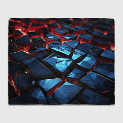 Плед флисовый Синие абстрактные плиты и красное свечение, цвет: 3D-велсофт