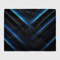 Плед флисовый Черный абстрактный фон и синие неоновые вставки, цвет: 3D-велсофт