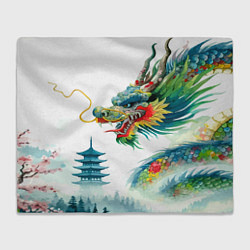 Плед флисовый Japanese watercolor dragon - art, цвет: 3D-велсофт