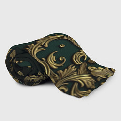Плед флисовый Лепнина золотые узоры на зеленой ткани, цвет: 3D-велсофт — фото 2