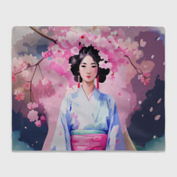 Плед флисовый Ветки сакуры японская гейша, цвет: 3D-велсофт
