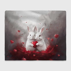 Плед флисовый Белые кролики с сердцем, цвет: 3D-велсофт