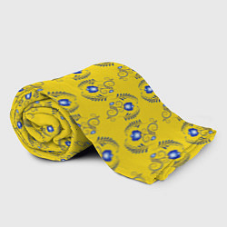 Плед флисовый Узор - цветы гжель на желтом фоне, цвет: 3D-велсофт — фото 2