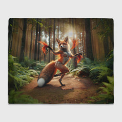 Плед флисовый Лиса Шаманка танцует зажигательный танец в лесу, цвет: 3D-велсофт