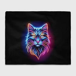 Плед флисовый Суровый неоновый кот, цвет: 3D-велсофт