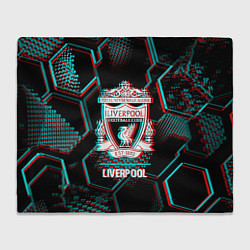 Плед флисовый Liverpool FC в стиле glitch на темном фоне, цвет: 3D-велсофт