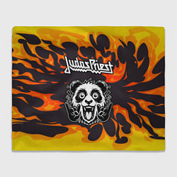 Плед флисовый Judas Priest рок панда и огонь, цвет: 3D-велсофт